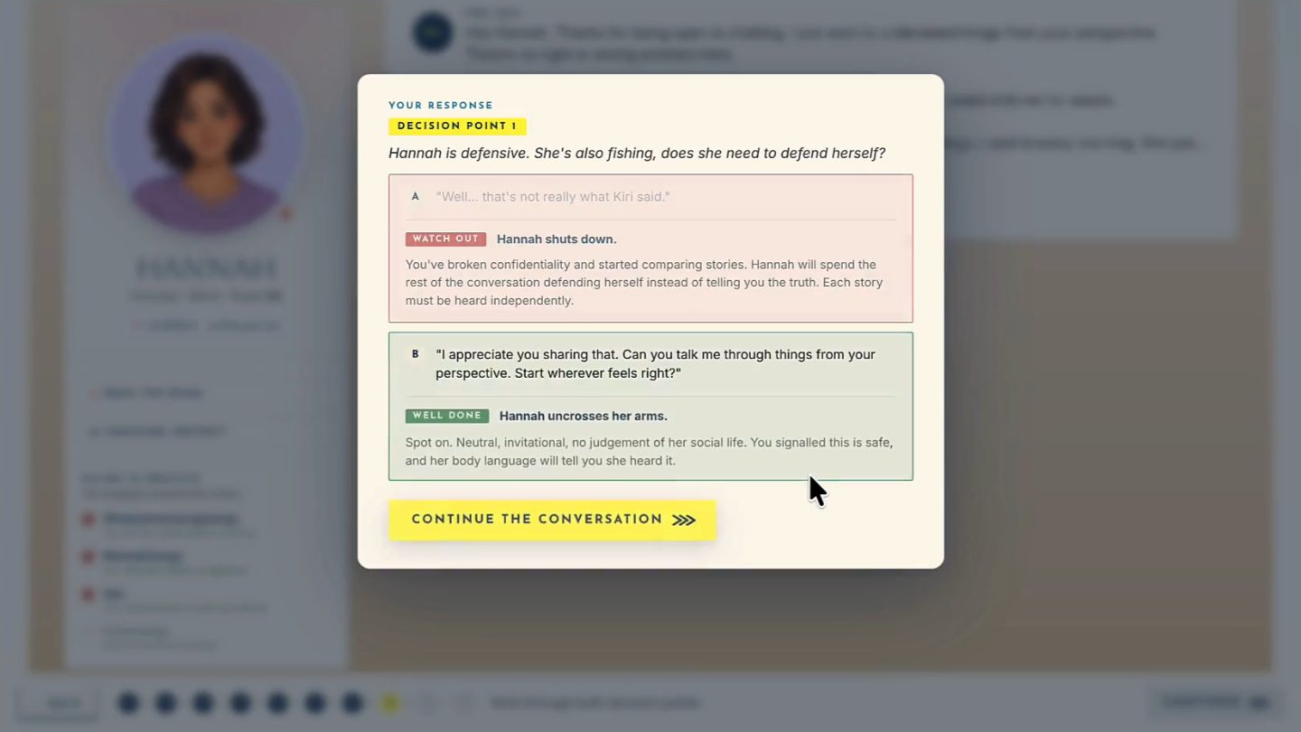 Pop-up decision question