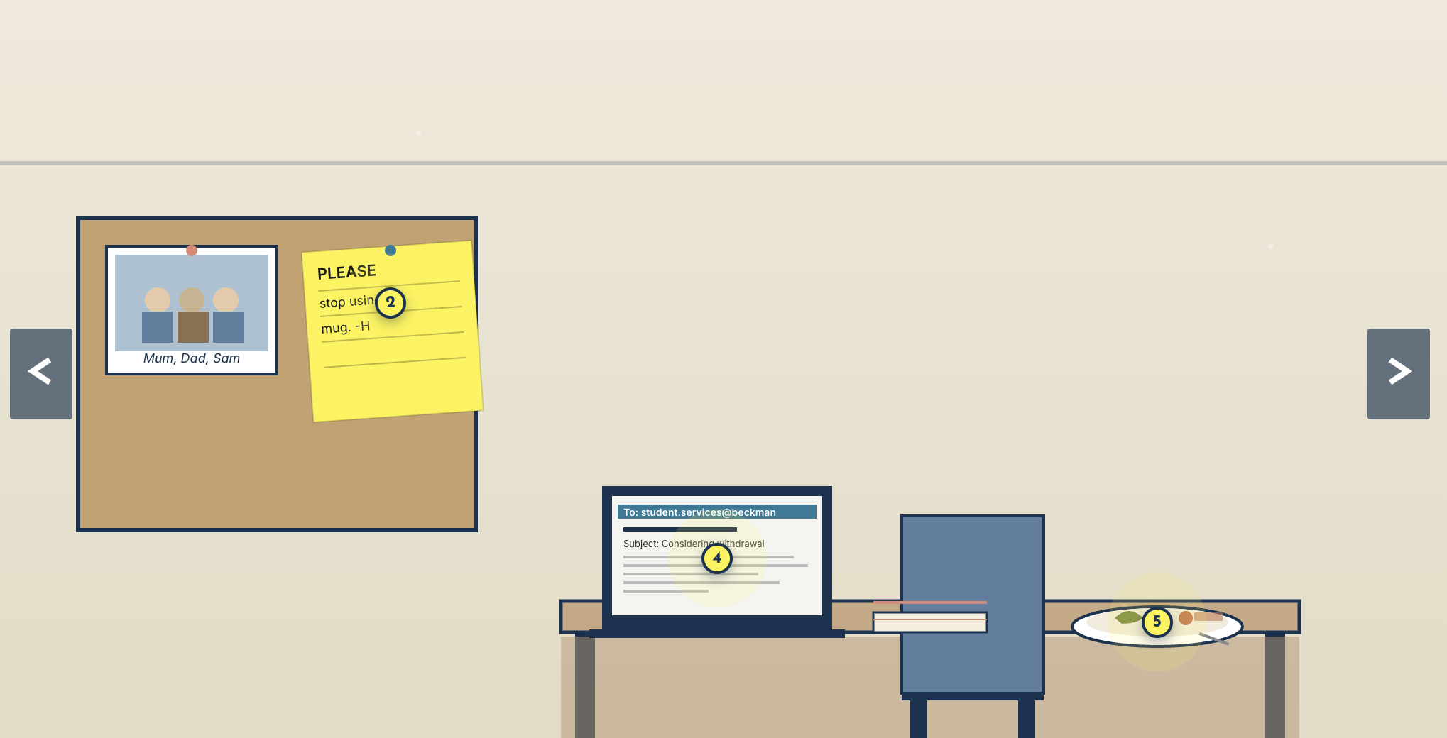 First room — flat & drawn
